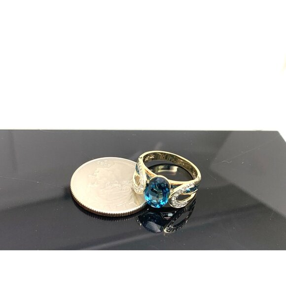 Blue Gemstone Diamond Cocktail Ring 10k Yellow Gold Estate Jewelry Womens Size 6 - Picture 12 of 14